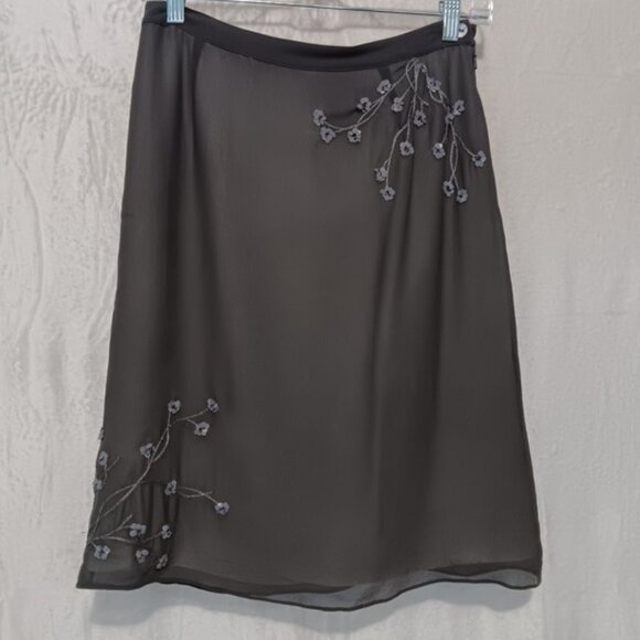 Dresses & Skirts - Floral Beaded Embroidered Silk Skirt-Size 8